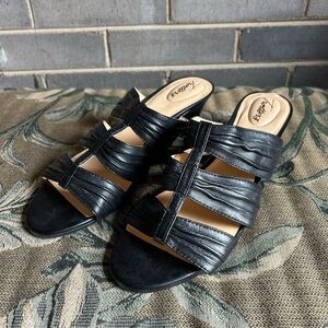 Trotters Black Leather Mules with Cushioned Footbed